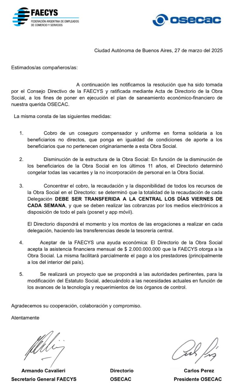 Comunicado Osecac
