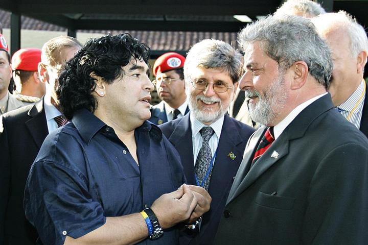 Amorim con Lula y Maradona