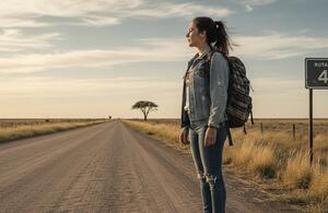 Una mujer parada en la banquina