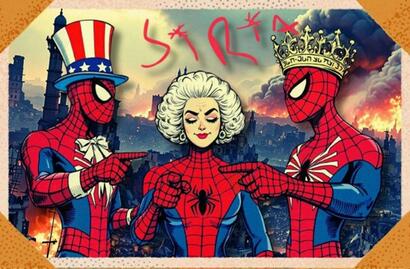 Spiderman, el tío Sam y la reina de inglaterra